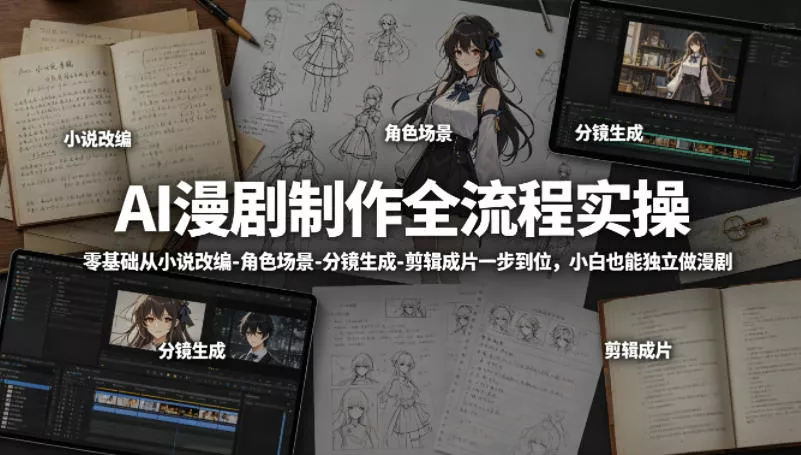 AI漫剧制作全流程实操，零基础从小说改编-角色场景-分镜生成-剪辑成片一步到位，小白也能独立做漫剧-奇点库