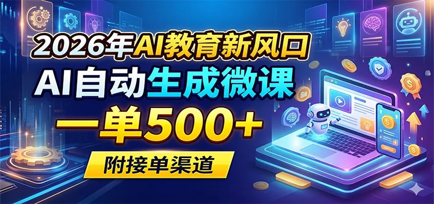 2026年AI教育新风口，AI自动生成微课，一单500+，附接单渠道-奇点库