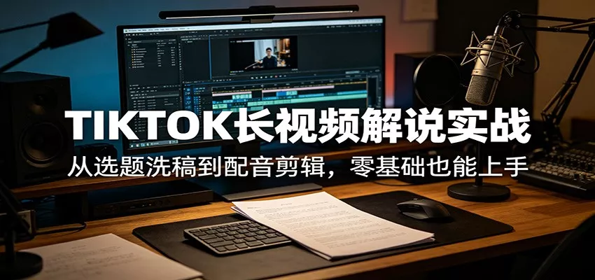 TIKTOK长视频解说实战：从选题洗稿到配音剪辑，零基础也能上手-奇点库