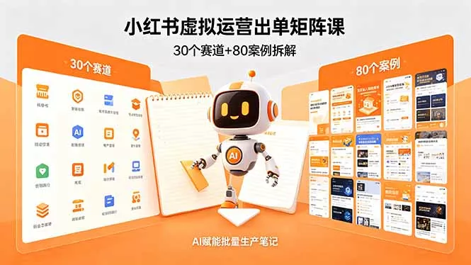 小红书虚拟运营出单矩阵课：30个赛道+80案例拆解，AI赋能批量生产笔记-奇点库