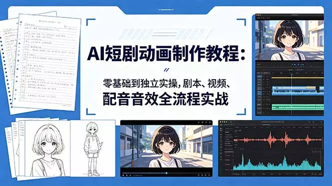 AI短剧动画制作教程：零基础到独立实操，剧本、视频、配音音效全流程实战-奇点库