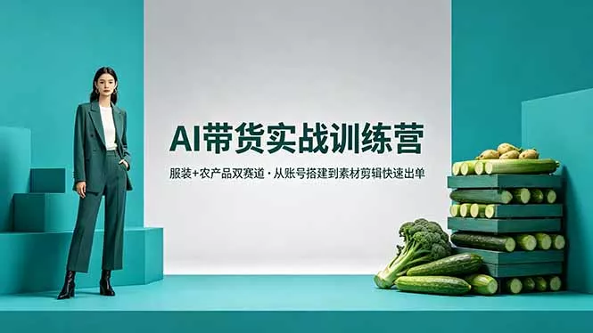 AI带货实战训练营，服装+农产品双赛道，从账号搭建到素材剪辑快速出单-奇点库