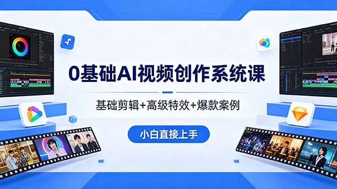 0基础AI视频创作系统课，基础剪辑+高级特效+爆款案例，小白直接上手-奇点库