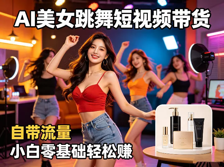 AI美女跳舞短视频带货：自带流量，小白零基础轻松賺，详细拆解-奇点库