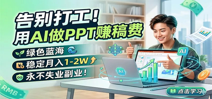 告别打工！用AI做PPT赚稿费，绿色蓝海，稳定月入1-2W，永不失业副业！-奇点库