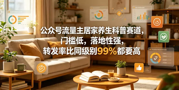 公众号流量主居家养生科普赛道，门槛低，落地性强，转发率比同级别99％都要高-奇点库
