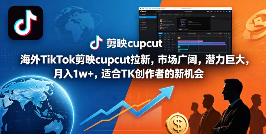海外TikTok剪映cupcut拉新，市场广阔，潜力巨大，月入1w+，适合TK创作者的新机会-奇点库