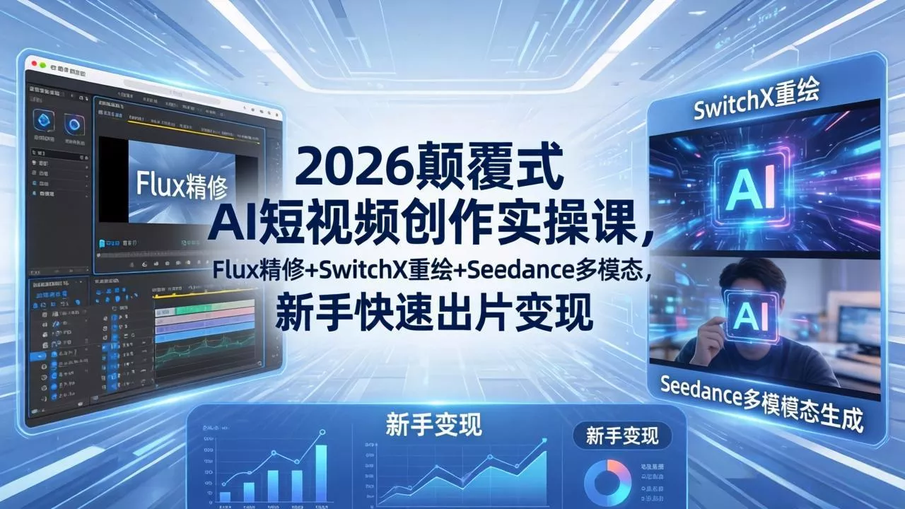 2026颠覆式 AI短视频创作课-5月更新，Flux精修+SwitchX重绘+Seedance多模态，新手快速出片变现-奇点库