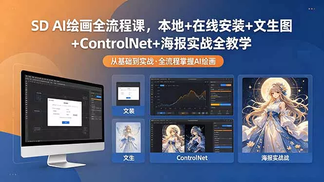 SD AI绘画全流程课，本地+在线安装+文生图+ControlNet+海报实战全教学-奇点库