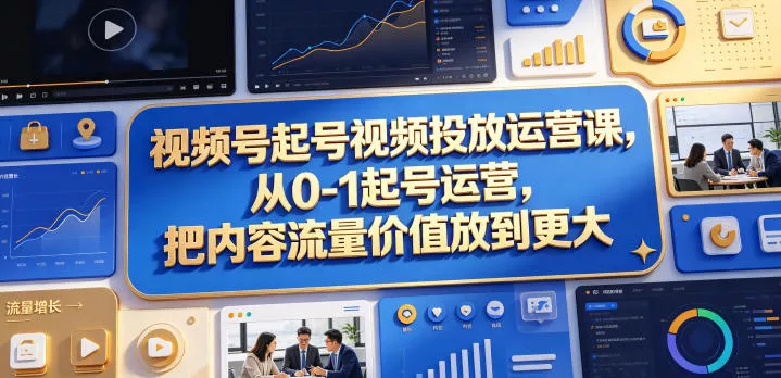 视频号起号视频投放运营课，从0-1起号运营，把内容流量价值放到更大-奇点库