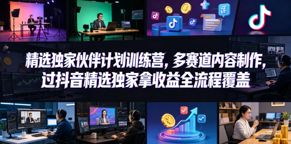 小豁食堂精选独家伙伴计划训练营，多赛道内容制作，过抖音精选独家拿收益全流程覆盖-奇点库