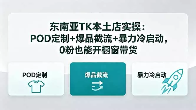 东南亚TK本土店实操-5月更新：POD定制+爆品截流+暴力冷启动，0粉也能开橱窗带货-奇点库