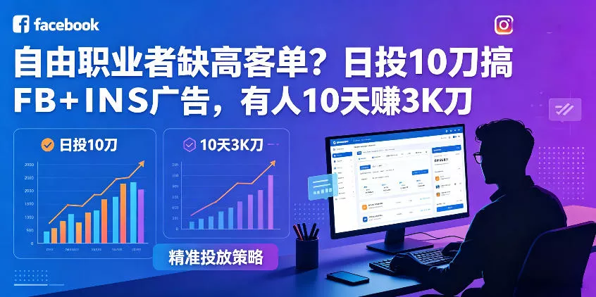 自由职业者缺高客单？日投10刀搞FB+INS广告，有人10天赚3K刀！【原创双语字幕】-奇点库
