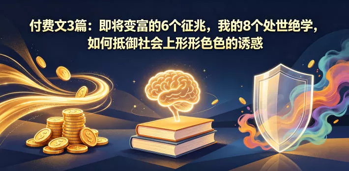付费文3篇：即将变富的6个征兆，我的8个处世绝学，如何抵御社会上形形色色的诱惑-奇点库