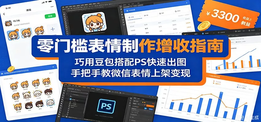 零门槛表情制作增收指南：巧用豆包搭配 PS 快速出图，手把手教微信表情上架变现-奇点库