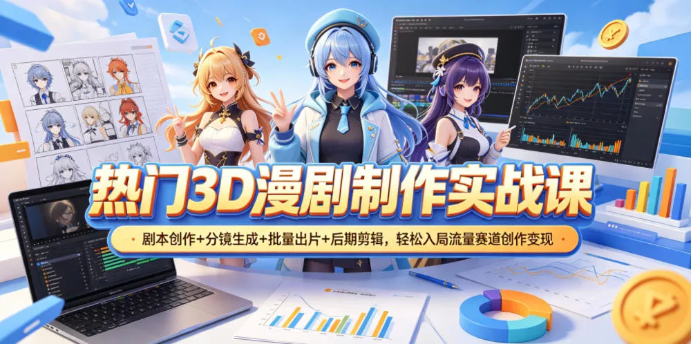 热门3D漫剧制作实战课，剧本创作+分镜生成+批量出片+后期剪辑，轻松入局流量赛道创作变现-奇点库