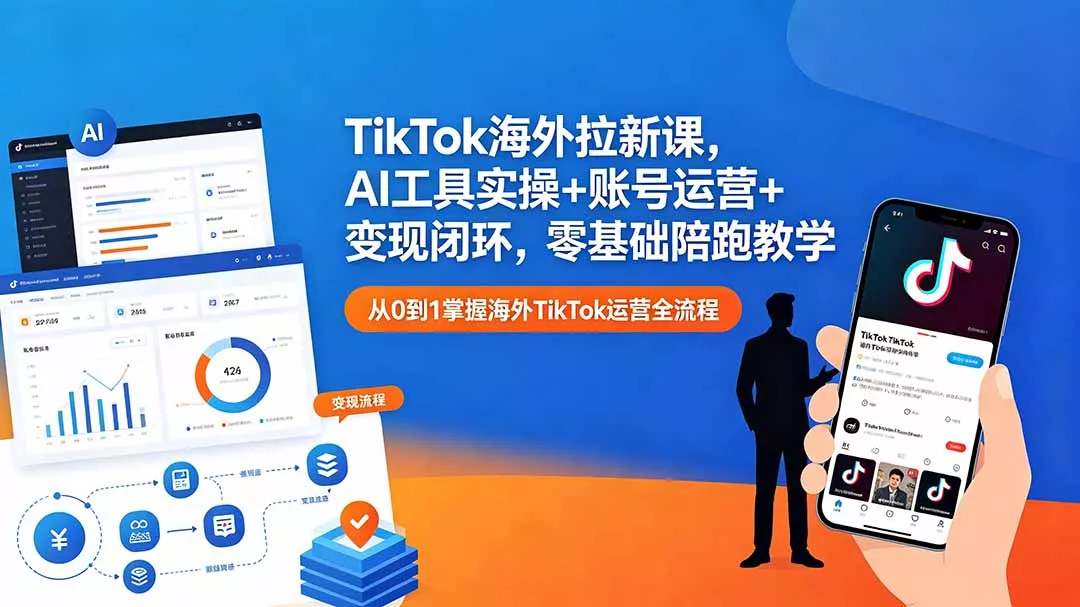 TikTok海外拉新课，AI工具实操+账号运营+变现闭环，零基础陪跑教学-奇点库