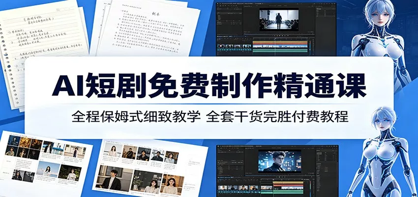 AI短剧免费制作精通课:全程保姆式细致教学,全套干货完胜付费教程-奇点库