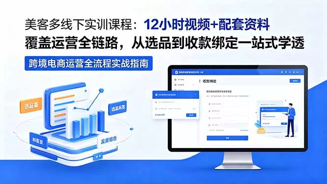 美客多线下实训课程：12小时视频+配套资料覆盖运营全链路，从选品到收款绑定一站式学透-奇点库