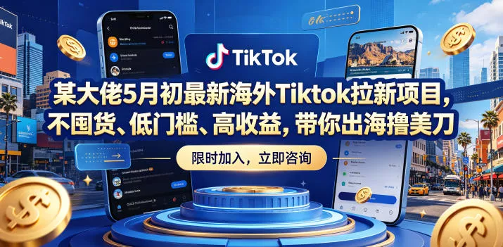 某大佬5月初最新海外Tiktok拉新项目,不囤货、低门槛、高收益,带你出海撸美刀-奇点库