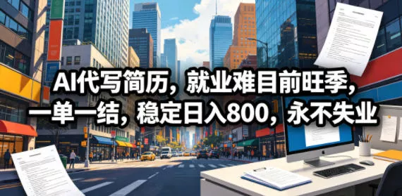 AI代写简历,就业难目前旺季,一单一结,稳定日入800,永不失业-奇点库