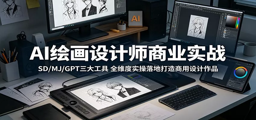 AI绘画设计师商业实战：SD/MJ/GPT三大工具，全维度实操落地打造商用设计作品-奇点库