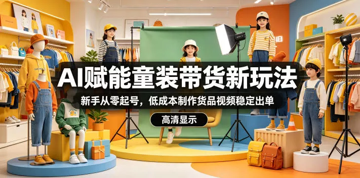 AI赋能童装带货新玩法，新手从零起号，低成本制作货品视频稳定出单-奇点库