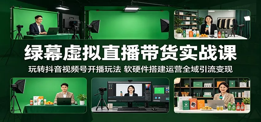 绿幕虚拟直播带货实战课：玩转抖音视频号开播玩法，软硬件搭建运营全域引流变现-奇点库