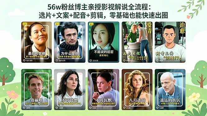 56万粉丝博主亲授影视解说全流程：选片+文案+配音+剪辑，零基础也能快速出圈-奇点库