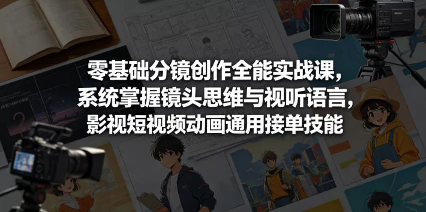 零基础分镜创作全能实战课，系统掌握镜头思维与视听语言，影视短视频动画通用接单技能-奇点库