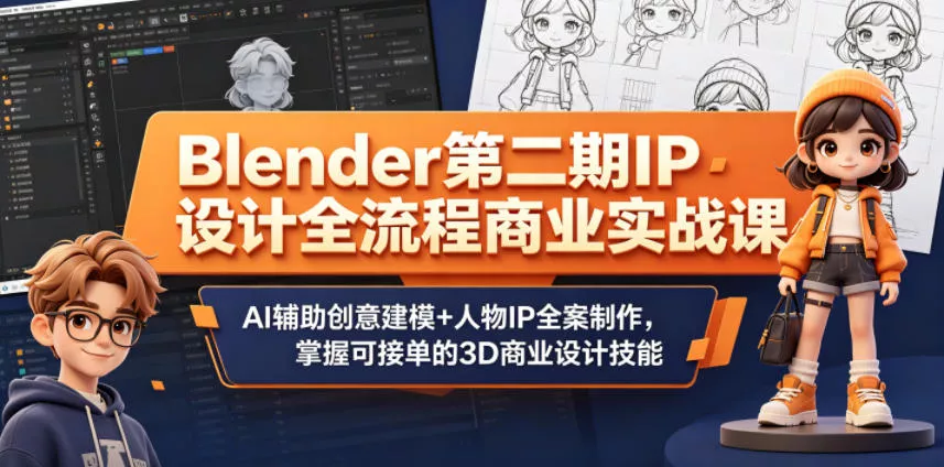 Blender第二期IP设计全流程商业实战课，AI辅助创意建模+人物IP全案制作，掌握可接单的3D商业设计技能-奇点库