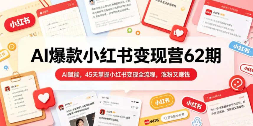 AI爆款小红书变现营62期2026年5月，AI赋能，45天掌握小红书变现全流程，涨粉又賺钱-奇点库