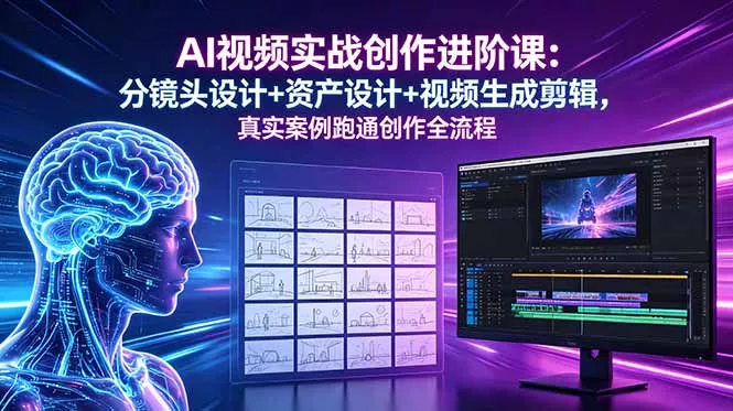 AI视频实战创作进阶课：分镜头设计+资产设计+视频生成剪辑，真实案例跑通创作全流程-奇点库