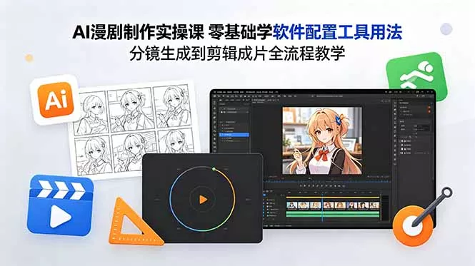 AI漫剧制作实操课 零基础学软件配置工具用法 分镜生成到剪辑成片全流程教学-奇点库