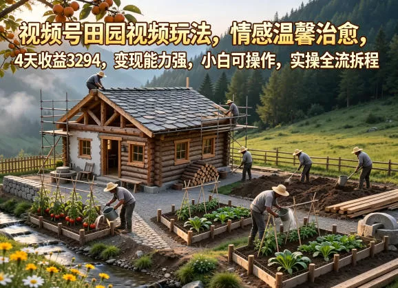 视频号田园视频玩法，情感温馨治愈，4天收益3294，变现能力强，小白可操作，实操全流程拆解-奇点库