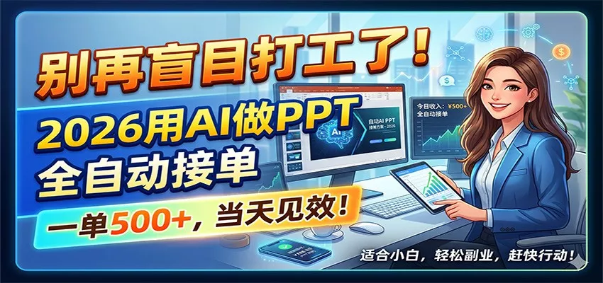 别再盲目打工了！2026用AI做PPT全自动接单，一单5张+，当天见效！-奇点库
