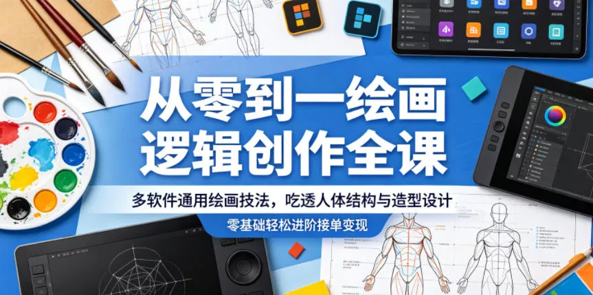从零到一绘画逻辑创作全课，多软件通用绘画技法，吃透人体结构与造型设计，零基础轻松进阶接单变现-奇点库