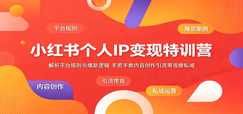小红书个人IP变现特训营：解析平台规则与爆款逻辑，手把手教内容创作引流带货做私域-奇点库