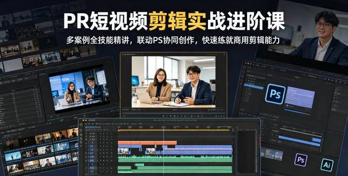 PR短视频剪辑实战进阶课，多案例全技能精讲，联动PS协同创作，快速练就商用剪辑能力-奇点库