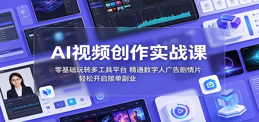 AI视频创作实战课：零基础玩转多工具平台，精通数字人广告、剧情片，轻松开启接单副业-奇点库