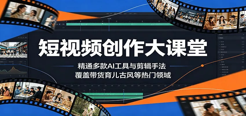 短视频创作大课堂：精通多款AI工具与剪辑手法，覆盖带货、育儿、古风等热门领域-奇点库