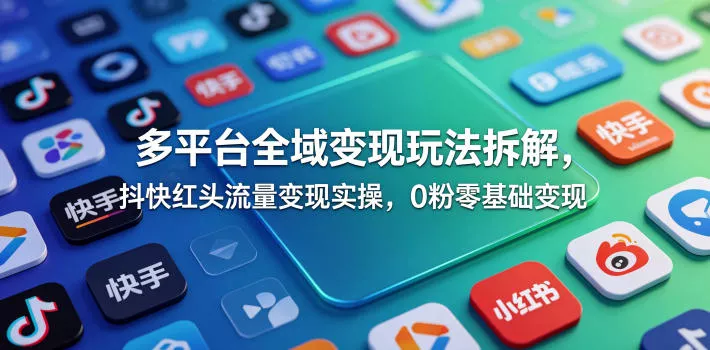 多平台全域变现玩法拆解，抖快红头流量变现实操，0粉零基础变现-奇点库