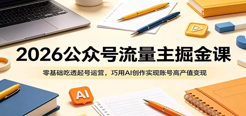 2026公众号流量主掘金课：零基础吃透起号运营，巧用AI创作实现账号高产值变现-奇点库