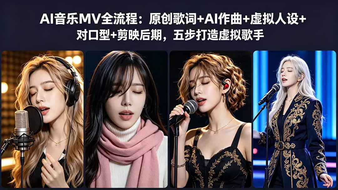 AI音乐MV全流程:原创歌词+AI作曲+虚拟人设+对口型+剪映后期,五步打造虚拟歌手-奇点库