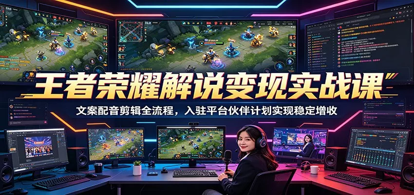 王者荣耀解说变现实战课：文案配音剪辑全流程，入驻平台伙伴计划实现稳定增收-奇点库