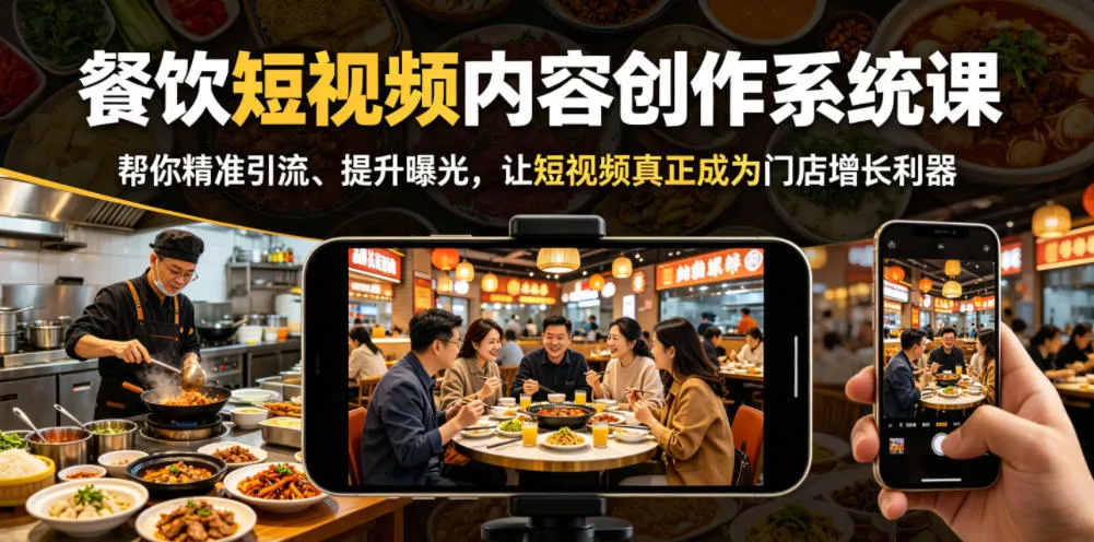餐饮短视频内容创作系统课,帮你精准引流、提升曝光,让短视频真正成为门店增长利器-奇点库