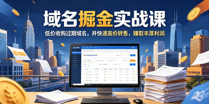 域名交易掘金实战课，低价收购过期域名，并快速高价转售，賺取丰厚利润【原创双语字幕】-奇点库