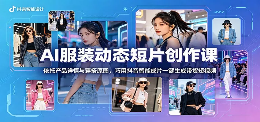 AI服装动态短片创作课：依托产品详情与穿搭原图，巧用抖音智能成片一键生成带货短视频-奇点库