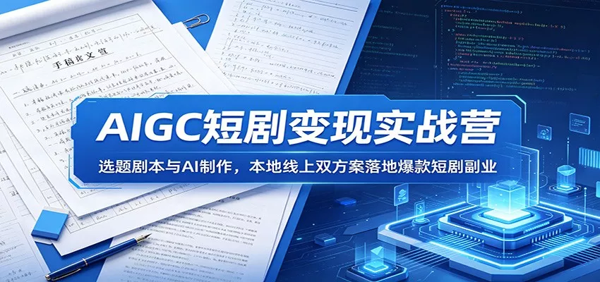 AIGC短剧变现实战营：选题剧本与AI制作，本地线上双方案落地爆款短剧副业-奇点库