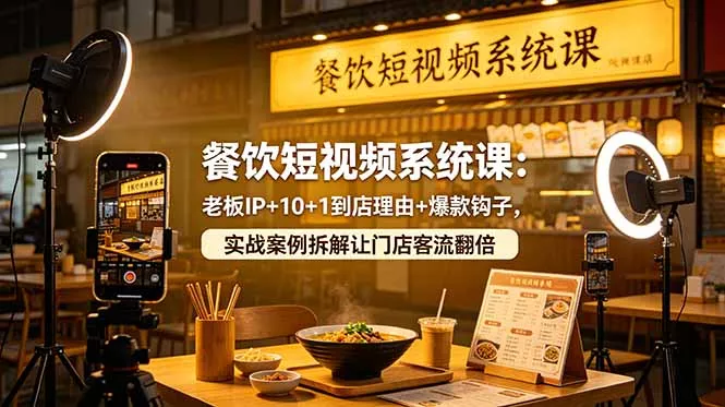 餐饮短视频系统课：老板IP+10+1到店理由+爆款钩子，实战案例拆解让门店客流翻倍-奇点库